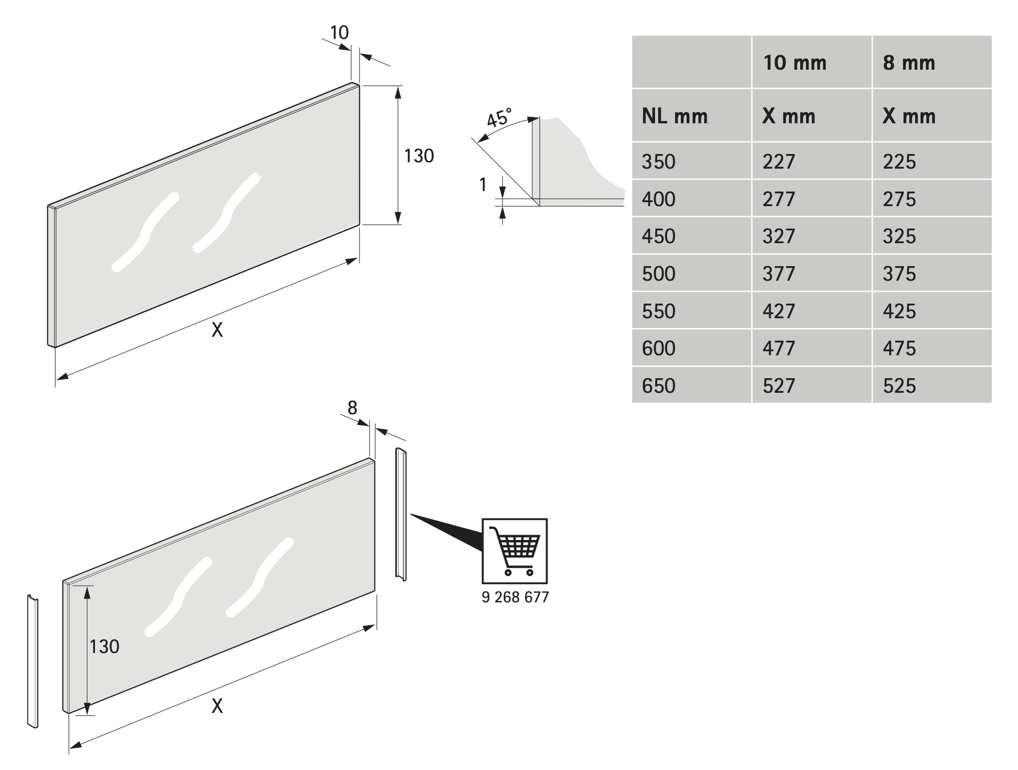 Комплект ящика AvanTech YOU, Inlay под стекло, высота 187 мм, NL