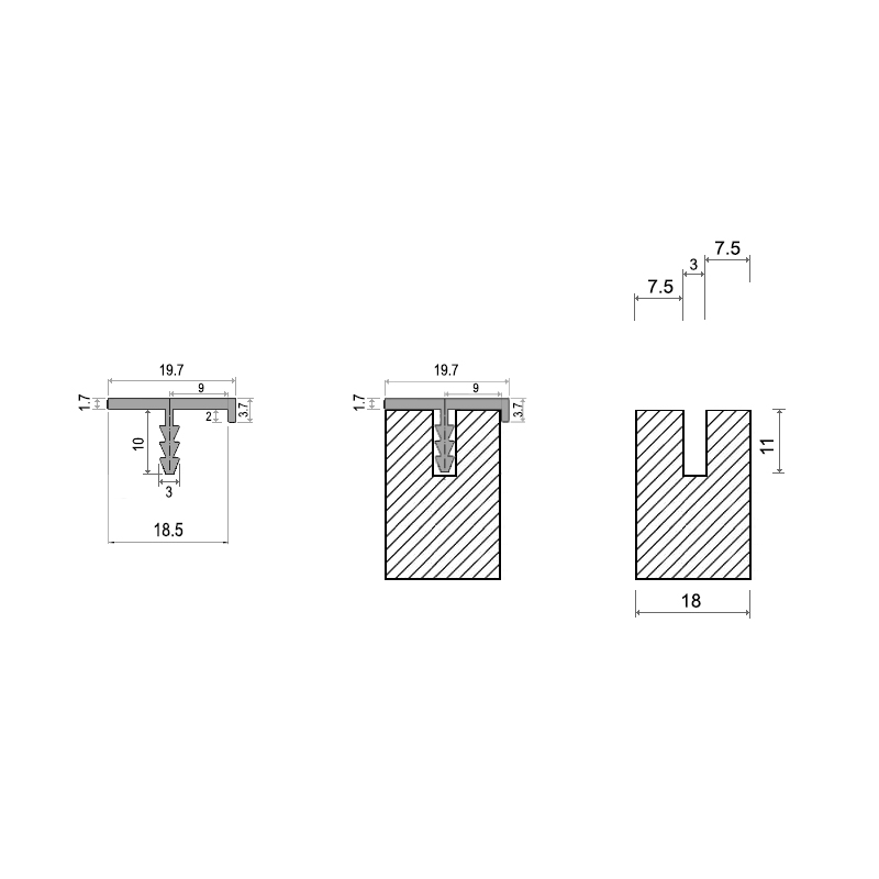 Врезной профиль TP-1 18мм  L=5м алюминий, Elite