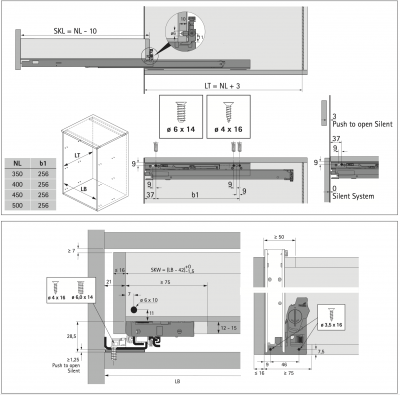 Напрямні Actro 5D нижнього кріплення L-400 мм, з демпфером Silent System, 40 кг, ліва та права (9318328)