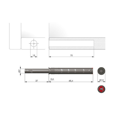 Відштовхувач K-Push L=37мм врізний з магнітом, білий, Italiana Ferramenta