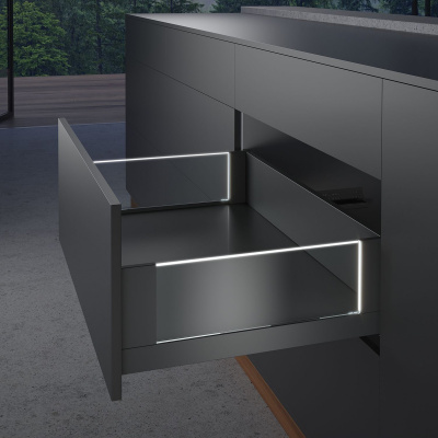 Комплект ящика AvanTech YOU Illumination, высота 187 мм Inlay, NL 550 мм, без стекла, с LED освещением, Quadro YOU, антрацит (21365) Hettich
