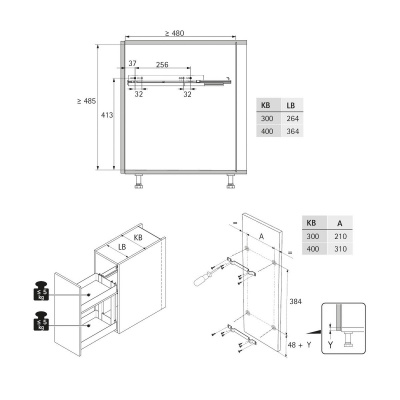 Карго LARIO 200 2-уровневый, в ширину корпус 400 мм, антрацит (9381029) Hettich