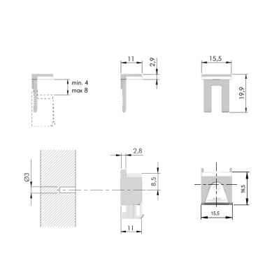 Полицетримач Kubic д/скла 4-8мм, під саморіз, нікель, Italiana Ferramenta