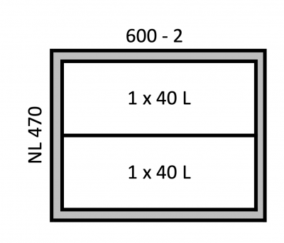 Висувний сортер для сміття InnoTech Atira Pull, секція 600 мм, 80 л. (40+40) Н=605 мм L=470 мм, навантаження 30 кг, з кріпленням на фасад (18093)