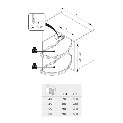 Комплект полиць Salso 200, ширина 600 мм, правий, антрацит (9381068) Hettich