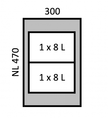 Висувний сортер для сміття InnoTech Atira Pull, секція 300 мм, 16 л. (8+8) Н=395 мм L=470 мм, навантаження 30 кг, з кріпленням на фасад (20611)