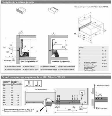 Комплект ящика AvanTech YOU, высота 101 мм, NL 350 мм, Quadro YOU Silent System, антрацит (15001) Hettich