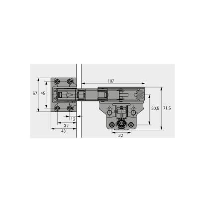 Вспомогательная петля Evisys без пружины, для корпусов встроенных холодильников, угол 115° (9343488) Hettich