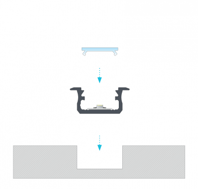 Профіль д/стрічки LED врізний (L=4150 мм), чорний