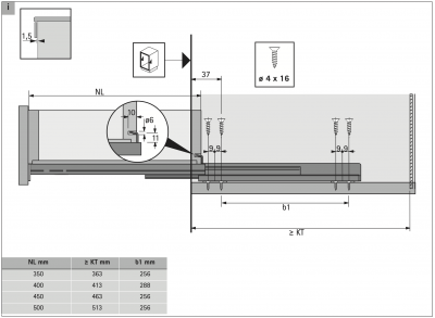 Напрямні Quadro V6 BM із Silent System, EB 20, 350 mm, ліва і права (9079486)