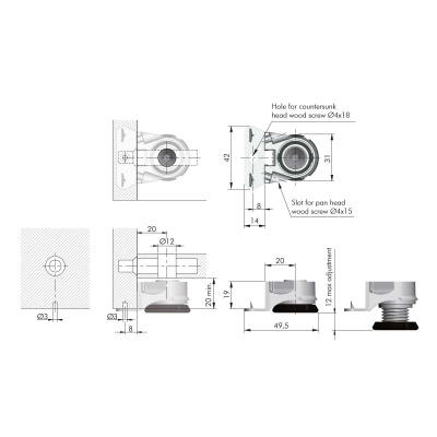 Ніжка Integrato G з шипами, h=12мм/175кг, з регулюванням (3010601000)