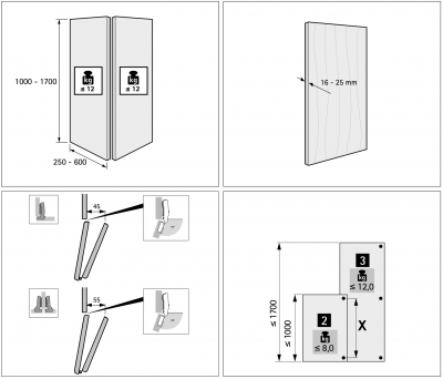 Комплект фурнітури WingLine L для правих дверей, 12 кг, без функції самозачинення, без нижнього елемента, з петлями (9237900)