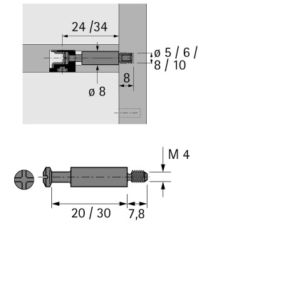 Дюбель Rastex DU 428, 20мм, Різьба M4 x 7.8 мм (79523) Hettich