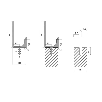 Врезной профиль-ручка PR-8, 18 мм, L=5 м, алюминий, Elite