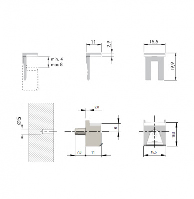 Полкодержатель Kubic д/стекла 4-8мм, штифт Ø5, черный никель (16019140YQ+16019024YQ)