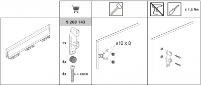 Atira соединитель передней панели от 10 мм для боковины (9268143)