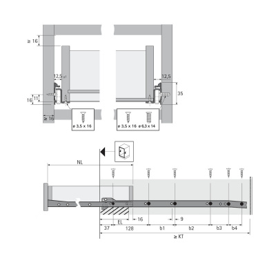 Напрямна роликова L=350 н/в, біла Hettich FR302 (1083318)