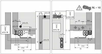 Напрямні Quadro 40 на дно корпусу, для полиць, довжина 455 - 680 мм (66065)