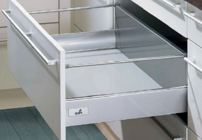 Комплект шухляди InnoTech Нержавіюча сталь H176 L470 з 1 релінгом, повного висування з дотягувачем, EB=12,5 мм (19022)