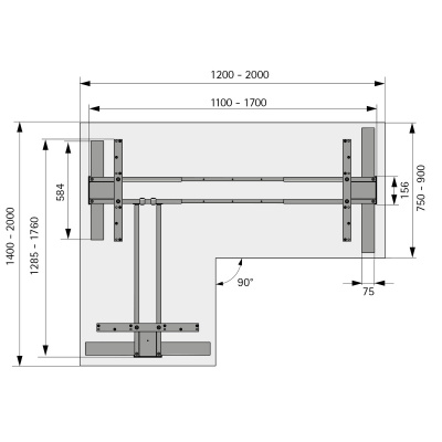 Комплект стола Steelforce Pro 671 SLS, с электрорегулировкой высоты, угол 90°, белый (9311392) Hettich