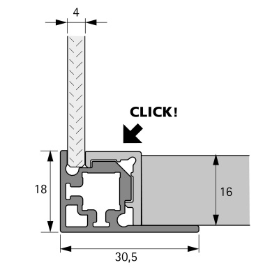 Угловой профиль Cadro для стекла/ДСП, 3000 мм, черный матовый (9352713) Hettich