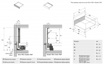 Комплект шухляди AvanTech YOU, висота 139 мм, NL 350 мм, Actro YOU Silent System, антрацит (15012) Hettich