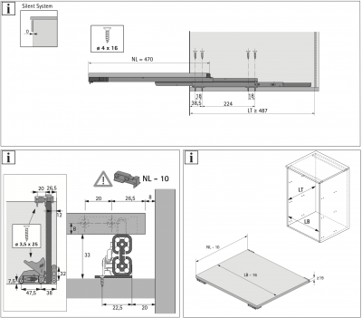 Напрямні Quadro Compact нижнього кріплення п/в L=470 мм, з дотягувачем Silent System, ліва та права (9338462)