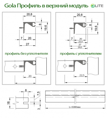 Gola Профиль в верхний модуль, L=5м черный фактура